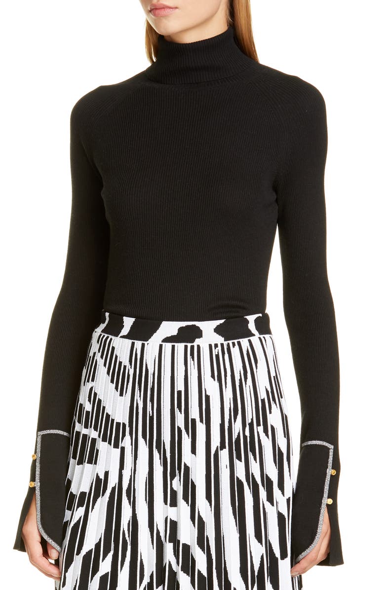 Proenza Schouler Rib Silk & Cashmere Blend Turtleneck Sweater, Main, color,