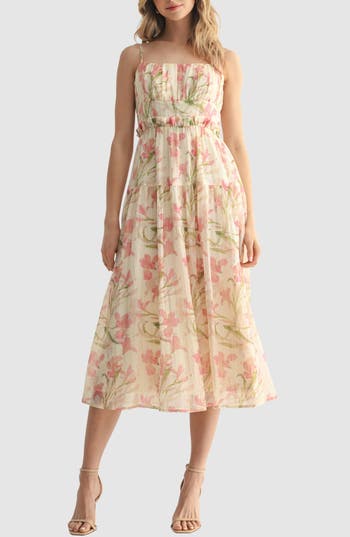 Lush Crinkle Texture Midi Dress In Multi