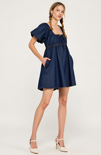 Puff Sleeve Denim Mini Dress