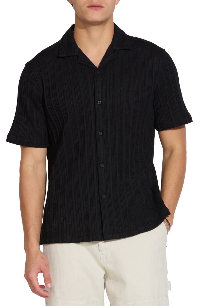Open Knit Resort Shirt, Main, color, BLACK