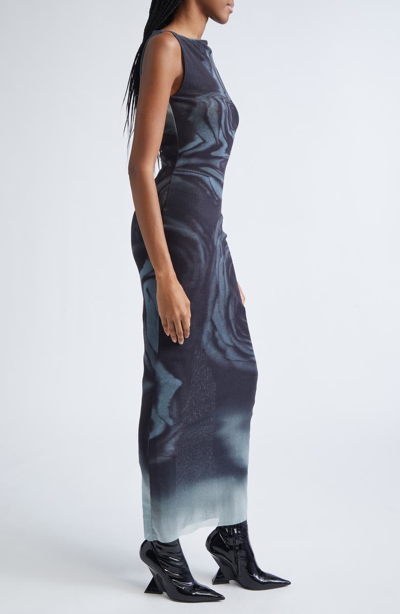 Jean Paul Gaultier Blurry Roses Print Mesh Dress, Alternate, color, Black/ Grey/ White