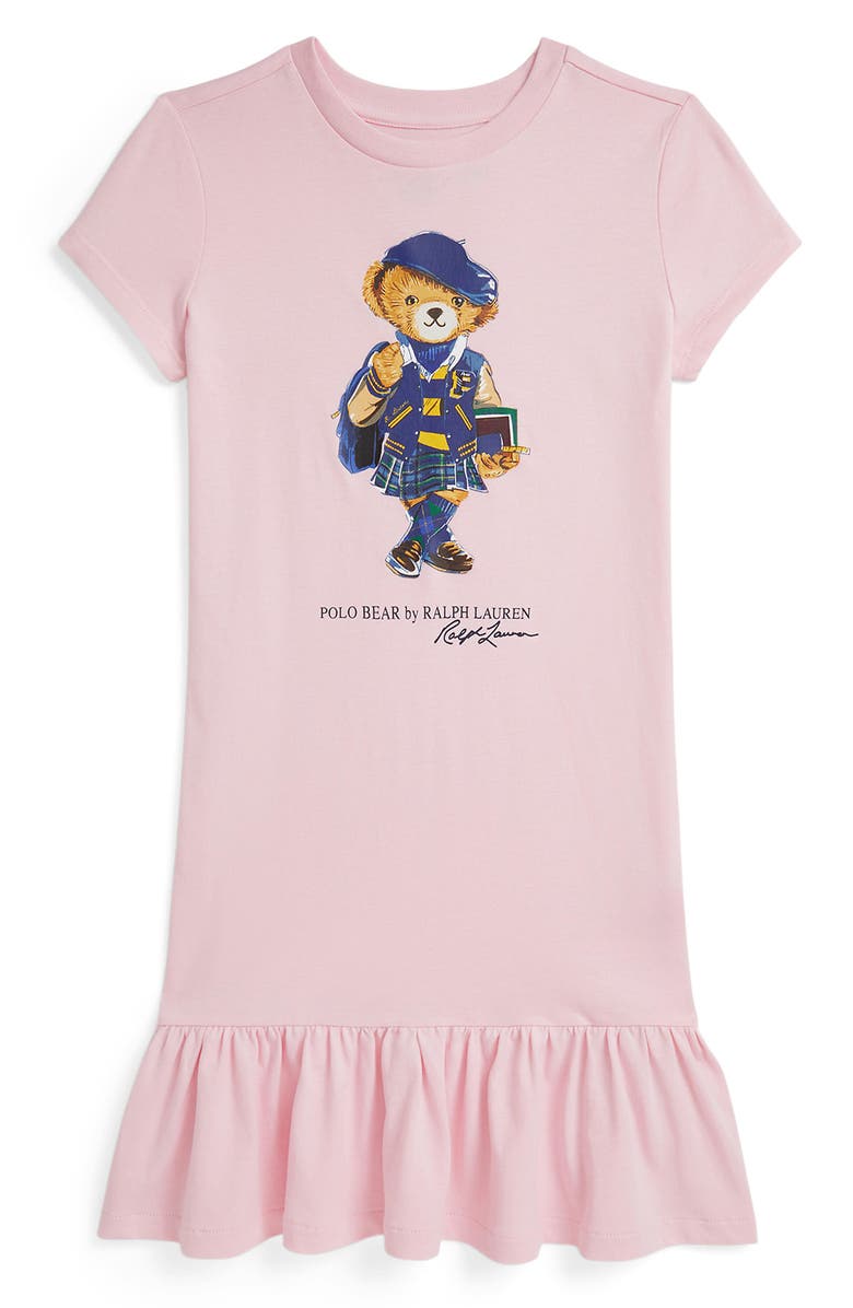 Polo Ralph Lauren Kids' Polo Bear Ruffle Jersey T-Shirt Dress, Main, color, Pink