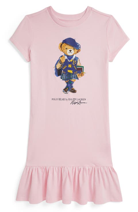 Kids' Polo Bear Ruffle Jersey T-Shirt Dress (Big Kid)