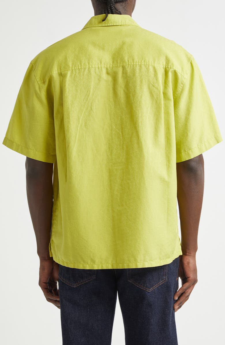 The Elder Statesman Silk & Cotton Jacquard Camp Shirt, Alternate, color, Chartreuse