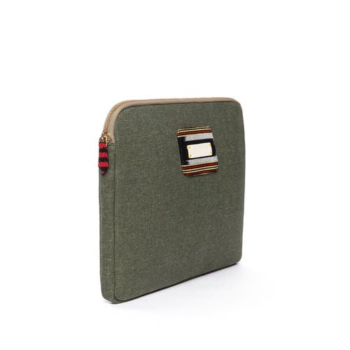 Kai & Vrosi K'ai & Vrosi Zipped Canvas Laptop Case For 13" 14" In Green