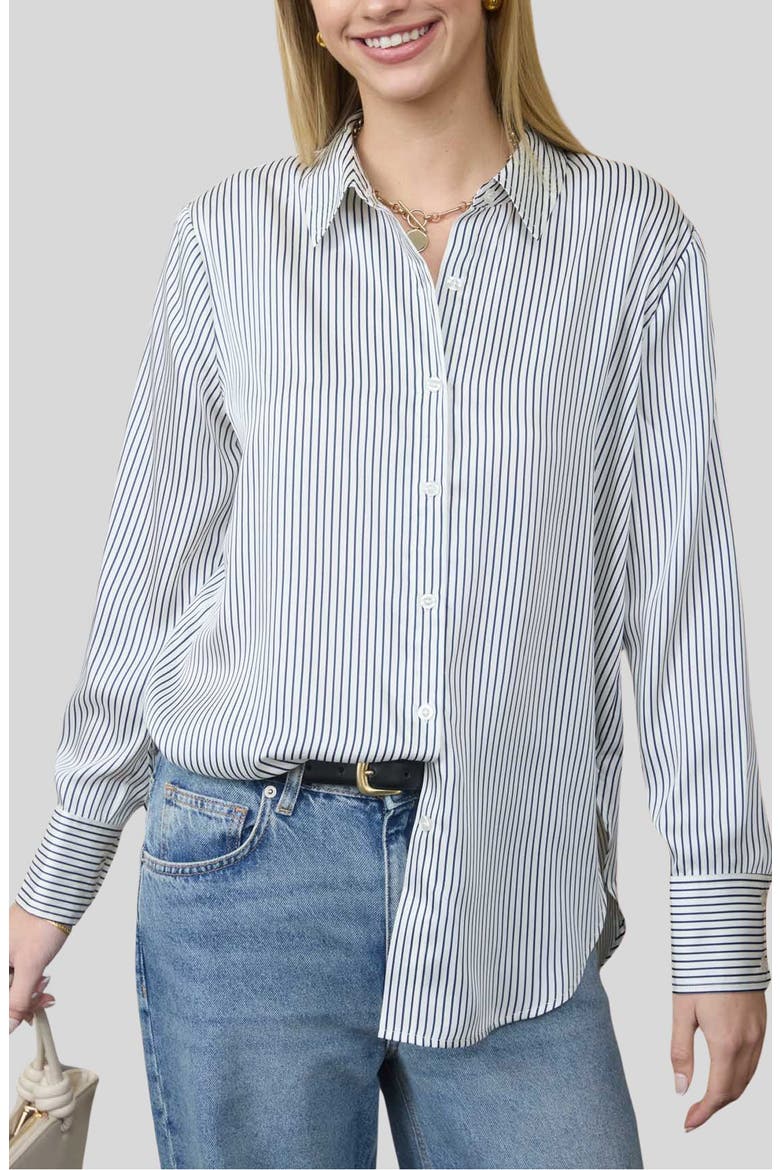 Stripe Button-Up Shirt, Main, color, NAVY