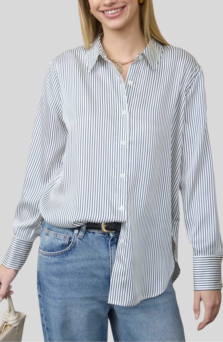 Blu Pepper Stripe Button-Up Shirt, Main, color, Navy