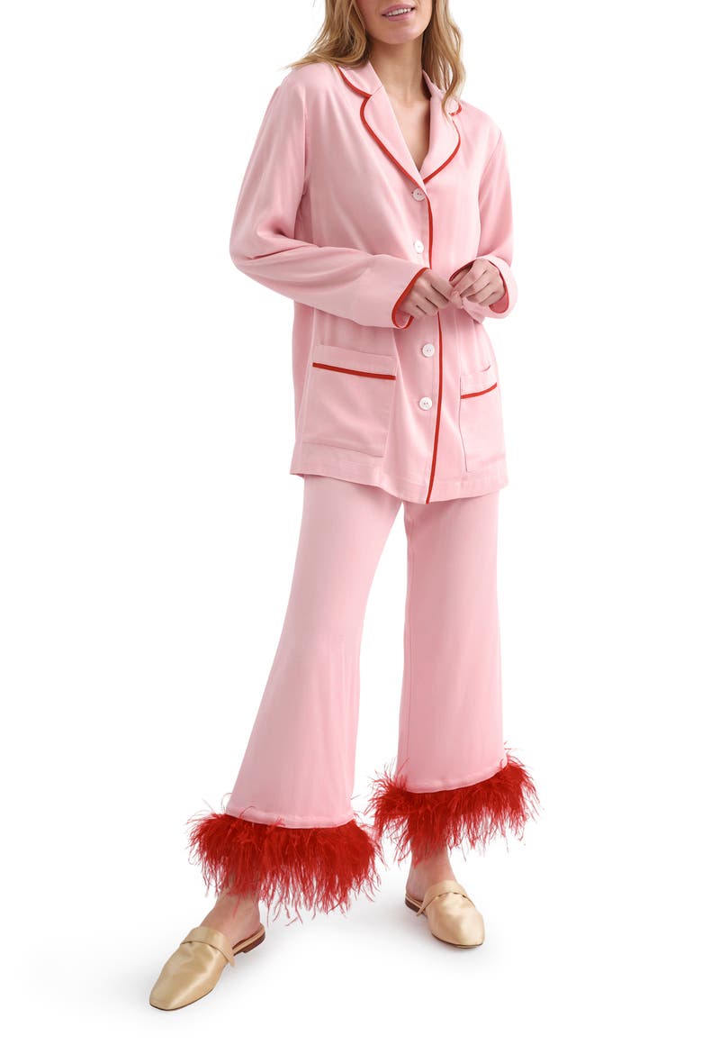 Party Feather Trim Pajamas, Main, color, PINK