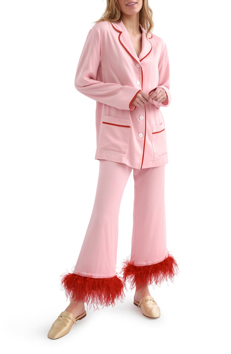 Sleeper Party Feather Trim Pajamas, Main, color, 