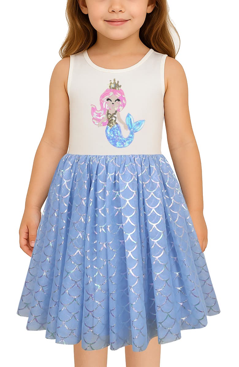 Zunie Kids' Sequin Embellished Mermaid Tutu Dress, Alternate, color, Ivory/ Blue