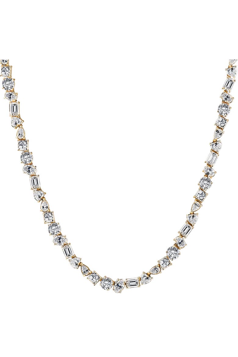 45Ct Fancy Diamond Multi Shape Tennis Necklace 14k Gold Lab Grown, Main, color, 14k Yellow Gold
