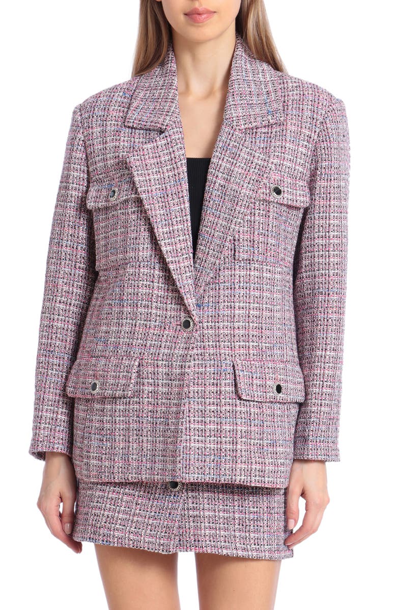 Avec Les Filles Tweed Crystal Button Blazer, Alternate, color, 