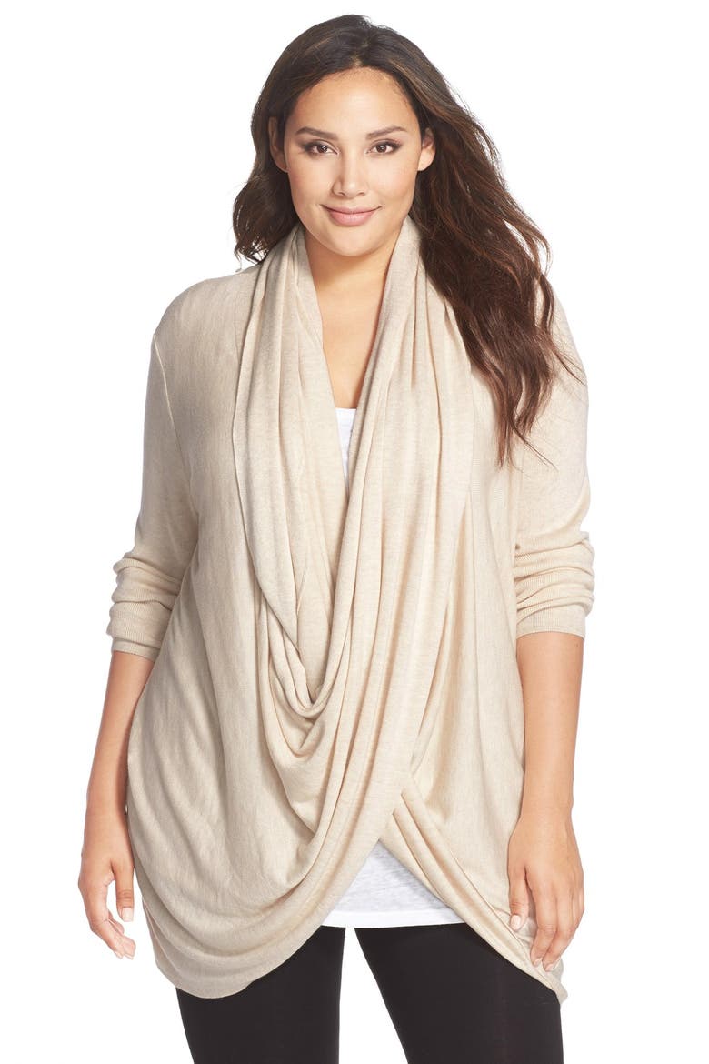 Wrap Front Cardigan, Main, color, BEIGE SAND HEATHER