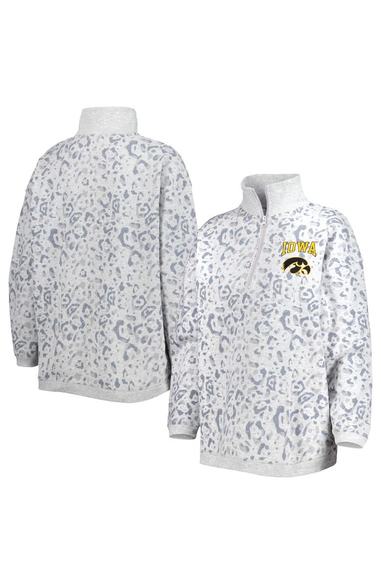GAMEDAY COUTURE Women's Gameday Couture Heather Gray Iowa Hawkeyes Leopard Quarter-Zip Sweatshirt, Main, color, Heather Gray