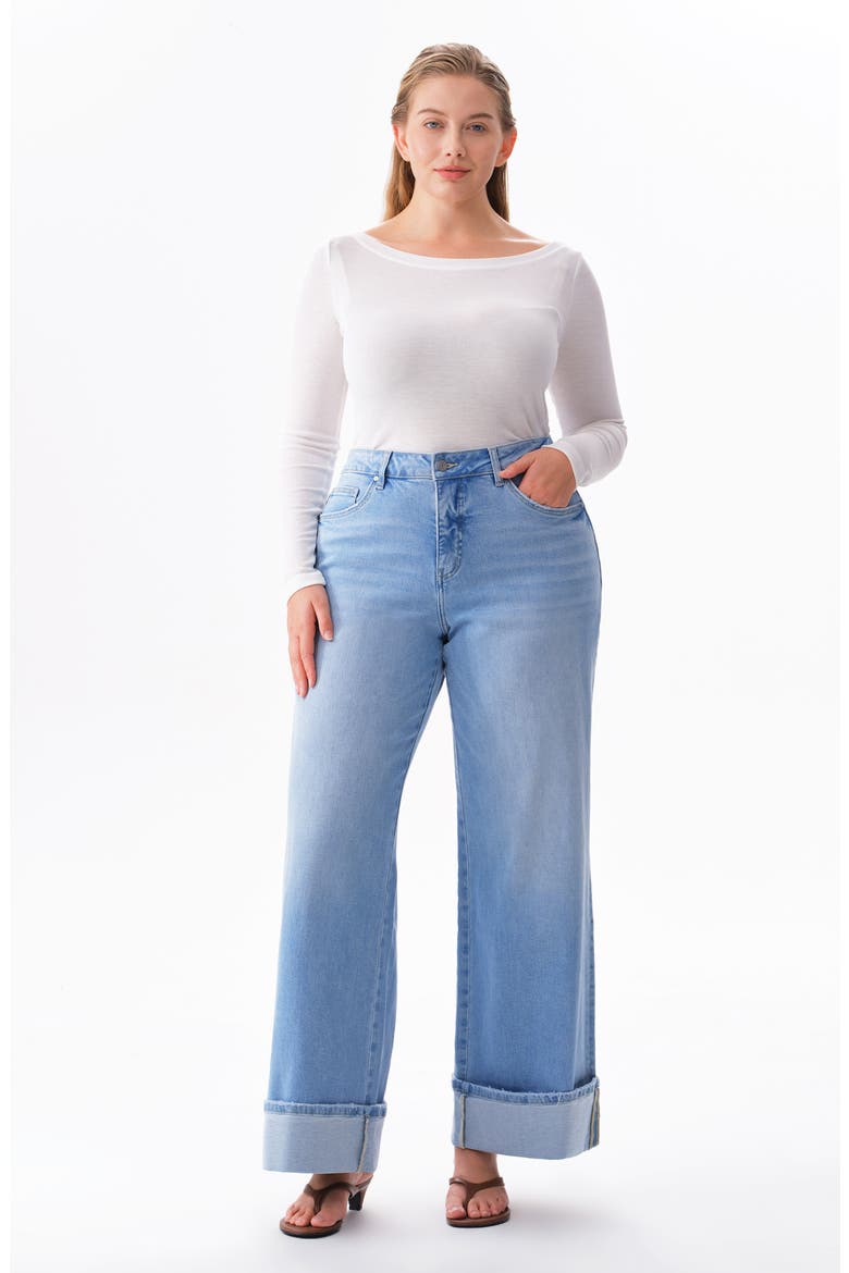 High Waist Cuff Wide Leg Jeans, Alternate, color, LAGOON
