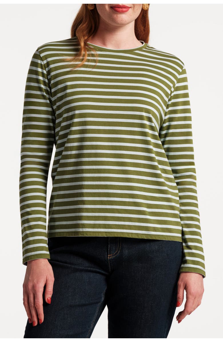 Frances Valentine Long Sleeve Striped Tee Shirt Stripe 100% Pima Cotton, Main, color, Olive/Light Blue
