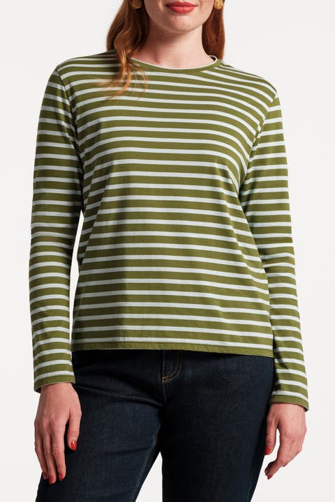 Long Sleeve Striped Tee Shirt Stripe 100% Pima Cotton