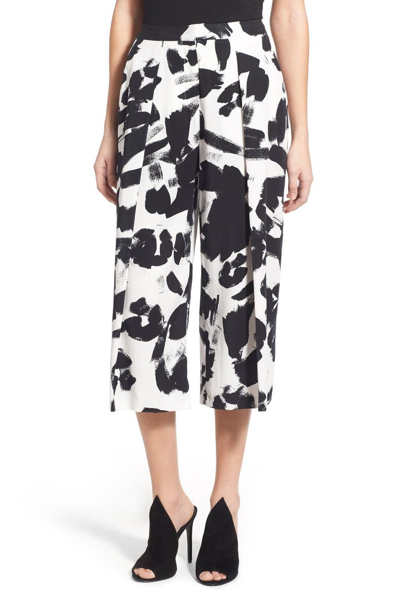 Pleat Crop Trousers, Main, color, BLACK
