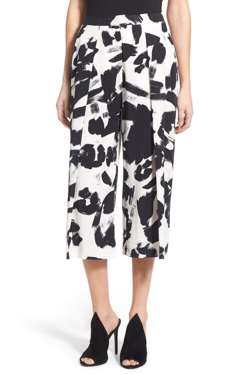 KENDALL + KYLIE Pleat Crop Trousers, Main, color, 