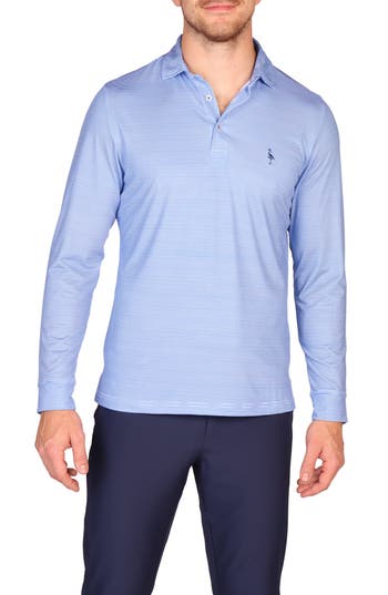 Tailorbyrd Stripe Print Long Sleeve Performance Polo In Blue