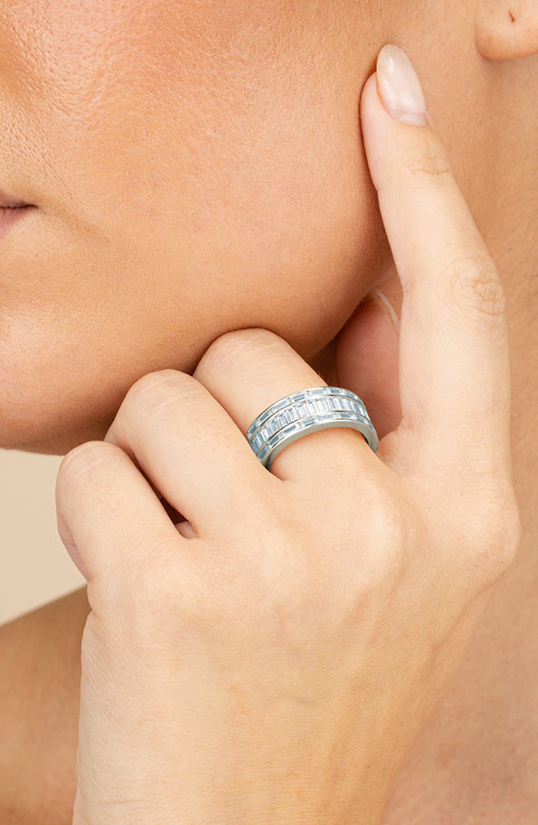 Sterling Forever Kate Three Row Cubic Zirconia Baguette Ring, Alternate, color, Silver