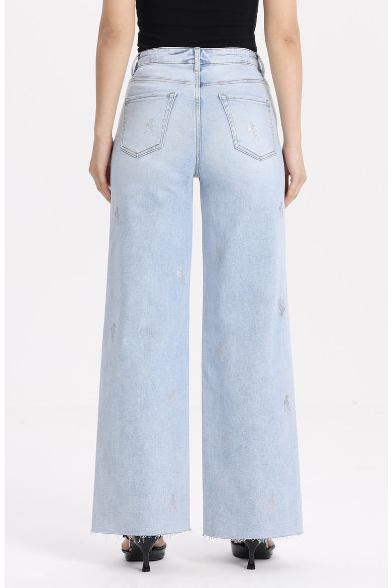 Embellished Raw Hem High Waist Wide Leg Jeans, Alternate, color, LIGHT BLUE