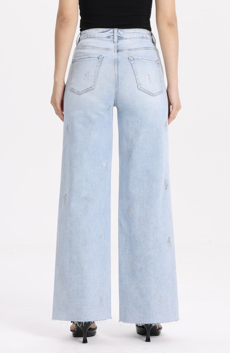 Bayeas Embellished Raw Hem High Waist Wide Leg Jeans, Alternate, color, Light Blue