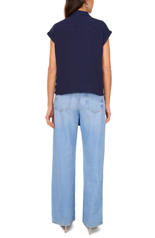 Two By Vince Camuto Tie Hem Cotton Button-up Shirt In Classic Navy