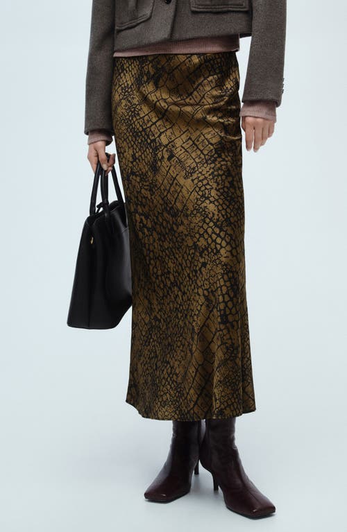 Mango Crocodile Print Flared Skirt In Brown
