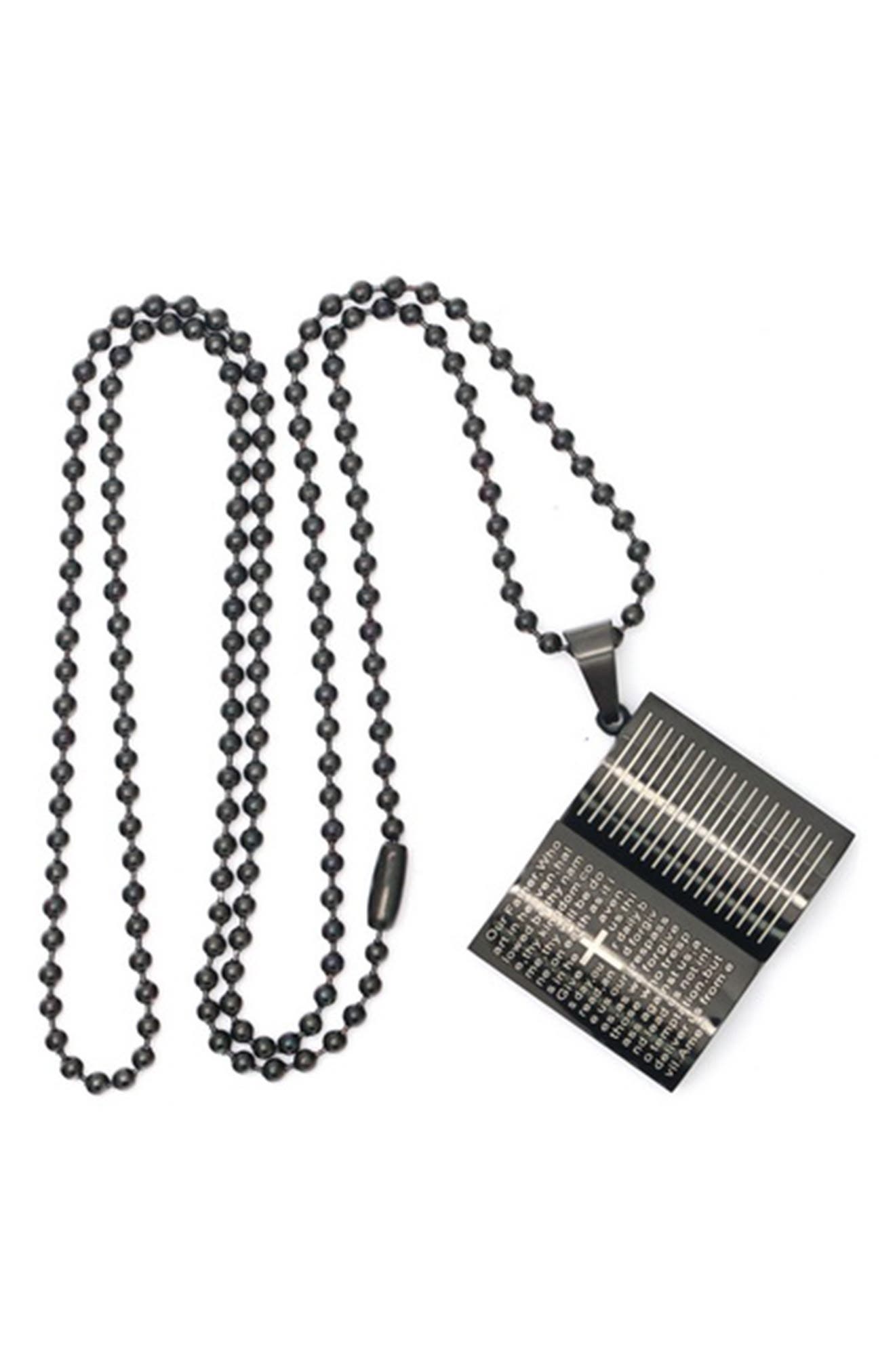 HMY JEWELRY Stainless Steel Our Father Prayer Book Pendant Necklace ...