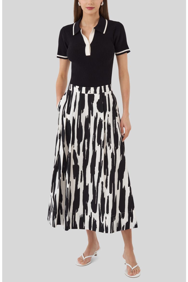 Cotton Print Midi Skirt, Alternate, color, BRUSH STROKES