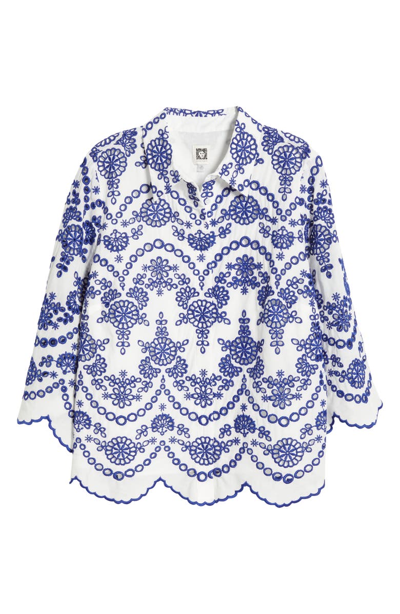 Anne Klein Embroidered Eyelet Cotton Button-Up Shirt, Alternate, color, 