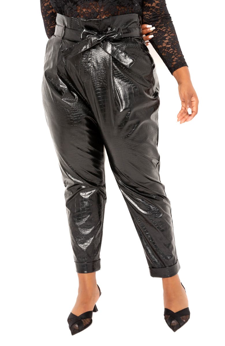 BUXOM COUTURE Croc Embossed Paperbag Waist Faux Leather Pants, Alternate, color, 