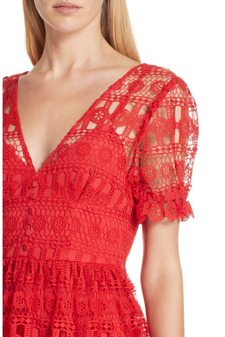 Lace Midi Dress, Alternate, color, RED