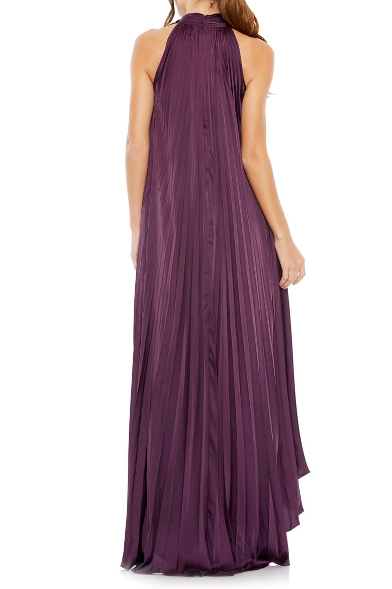 Pleated Halter Neck High Low Gown, Alternate, color, PLUM