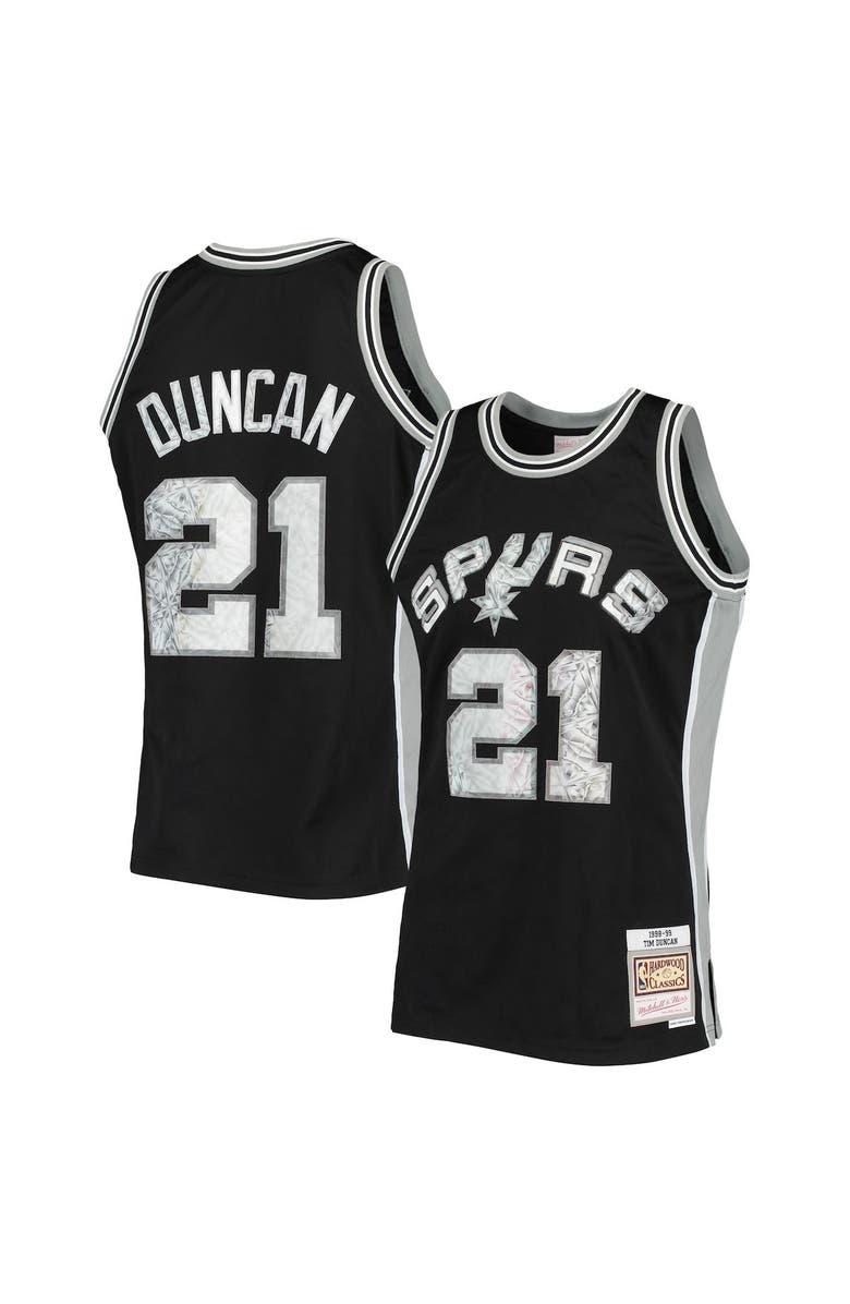 Mitchell & Ness Men's Mitchell & Ness Tim Duncan Black San Antonio Spurs 1998/99 Hardwood Classics NBA 75th Anniversary Diamond Swingman Jersey, Alternate, color,