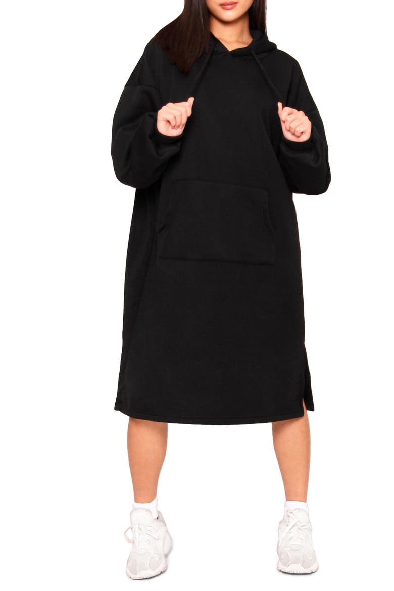 Kuben Hoodie Midi Dress, Main, color, BLACK