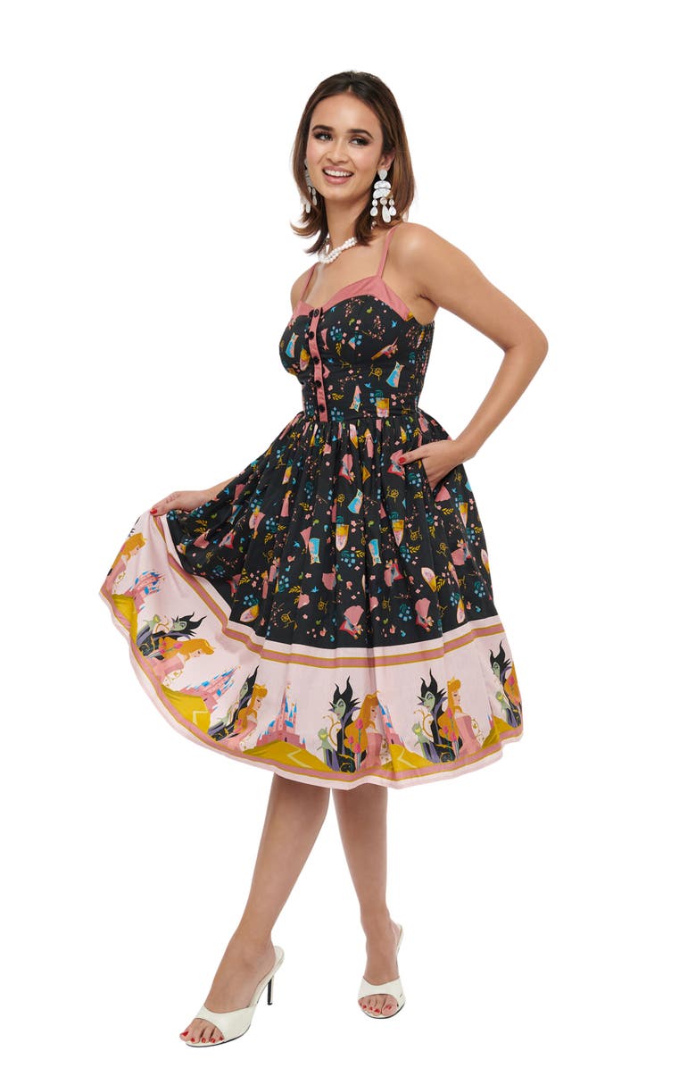 Unique Vintage 1950s Sleeveless Swing Dress, Main, color, Black/Light Pink