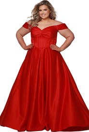 Sydney's Closet Sweetheart Neckline Off the Shoulder Plus Size A-line Gown