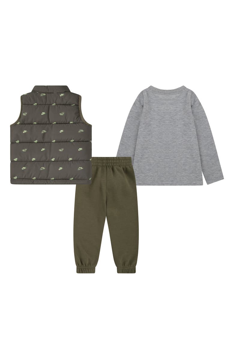 Nike Kids' Futura Puffer Vest, Logo T-Shirt & Fleece Joggers Set, Alternate, color, Medium Olive