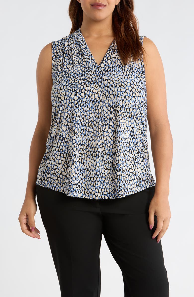 AK ANNE KLEIN Ruffle V-Neck Top, Main, color, Blue Jay Multi