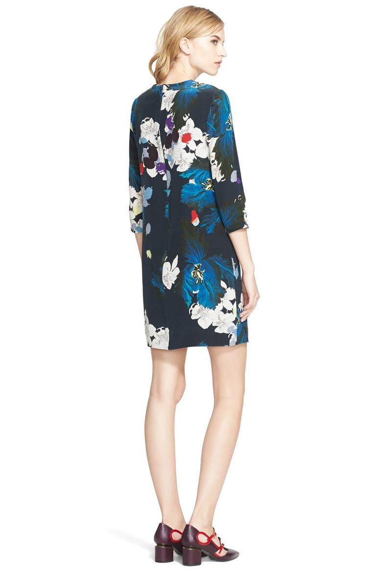 'Emma' Floral Print Crepe Shift Minidress, Alternate, color, INK BLUE/ ECRU