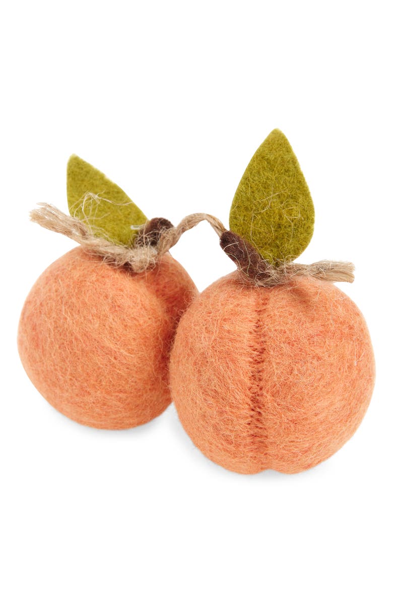 MODERNBEAST Set of 2 Felted Wool Peach Pet Toys, Main, color, Orange
