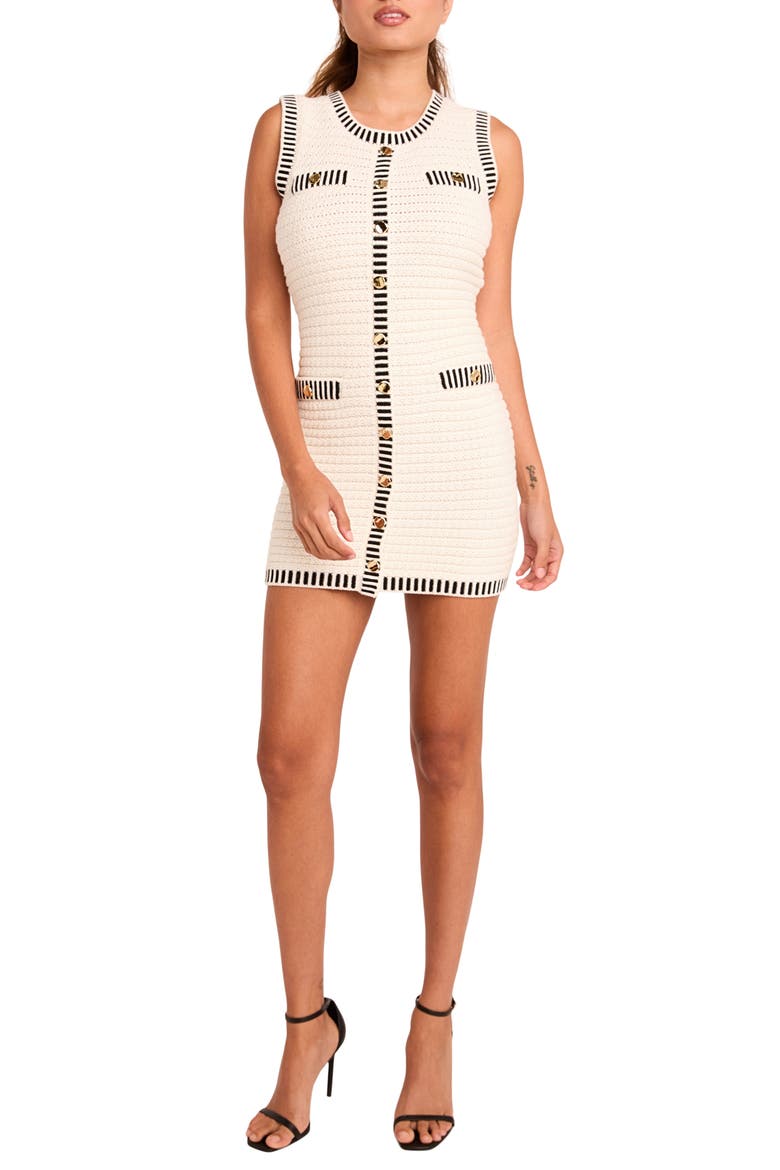 Border Stripe Cotton Blend Mini Sweater Dress, Main, color, CREAM/ BLACK