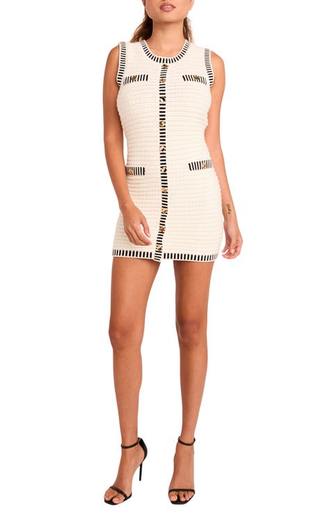 Border Stripe Cotton Blend Mini Sweater Dress