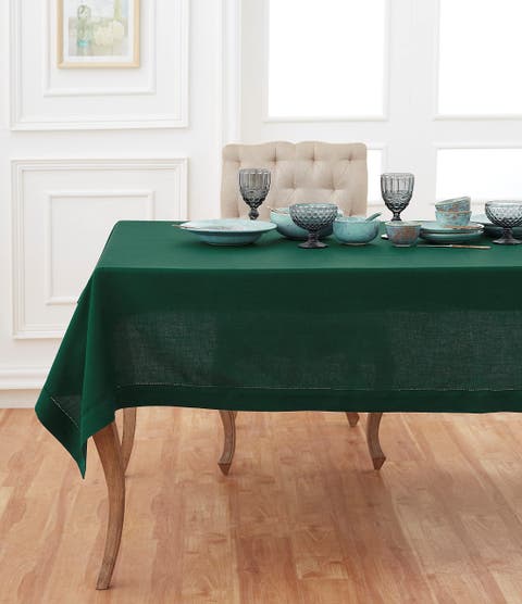 Linen Table Throw - Classic Hemstitch, 52" x 52" Inch