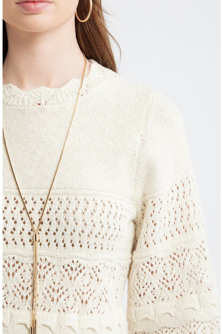 Pointelle Knit Scallop Trim Cotton Sweater, Alternate, color, IVORY DOVE