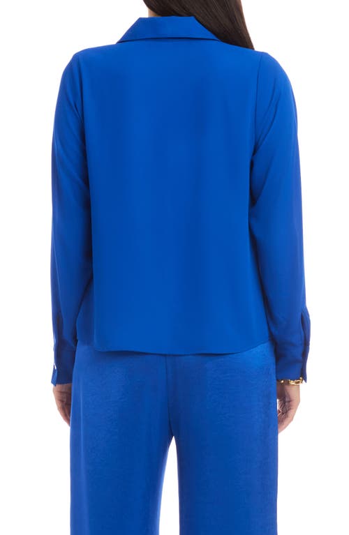 Karen Kane Collared Cowl Neck Top In Blue