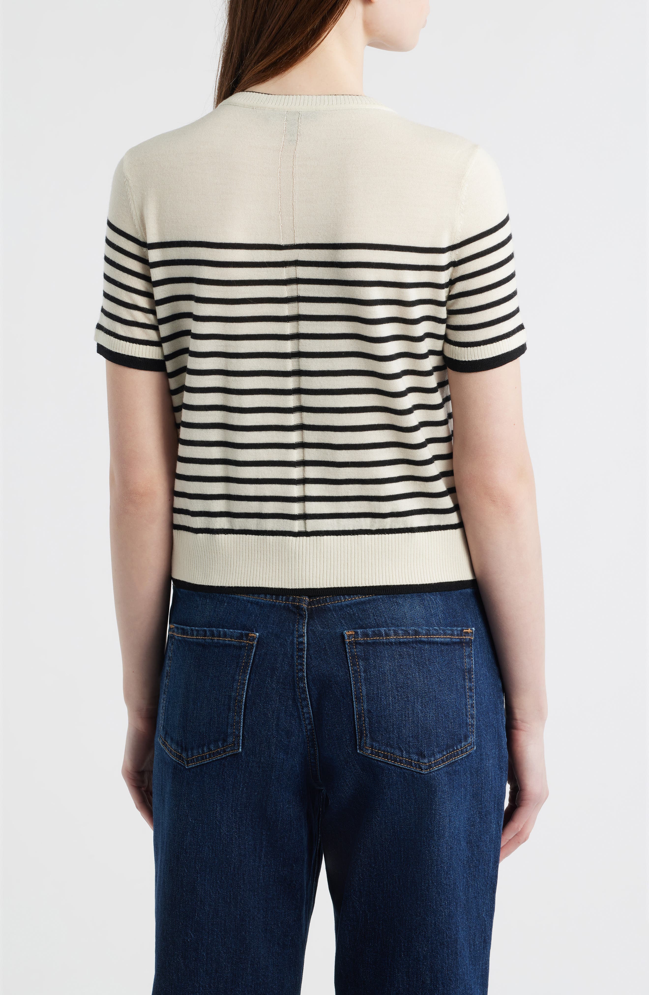 Anne Stripe Short Sleeve Wool Cardigan - image 2
