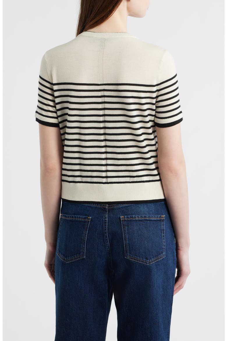 Anne Stripe Short Sleeve Wool Cardigan, Alternate, color, IVORY